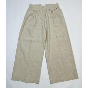 Sovere Pants Womens Medium Beige Linen Wide Leg Pleated High Rise Relaxed Fit